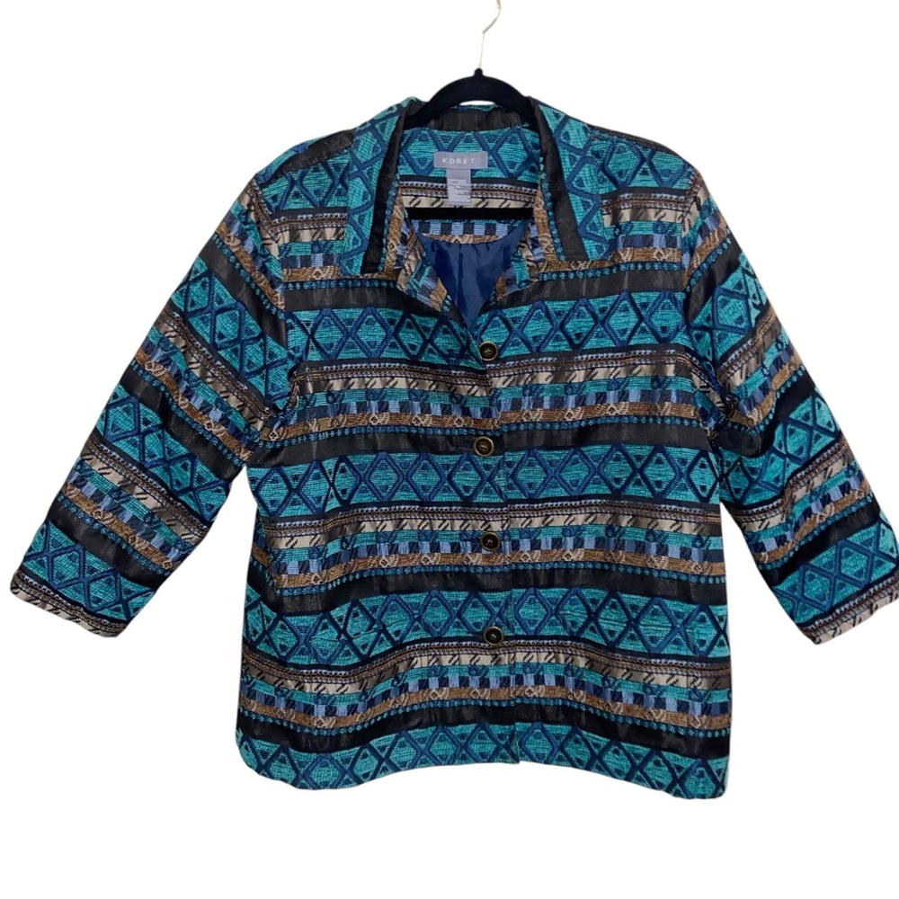 Koret Blazer Jacket Womens XL Aztec Southwestern Western Boho Pockets Colorful